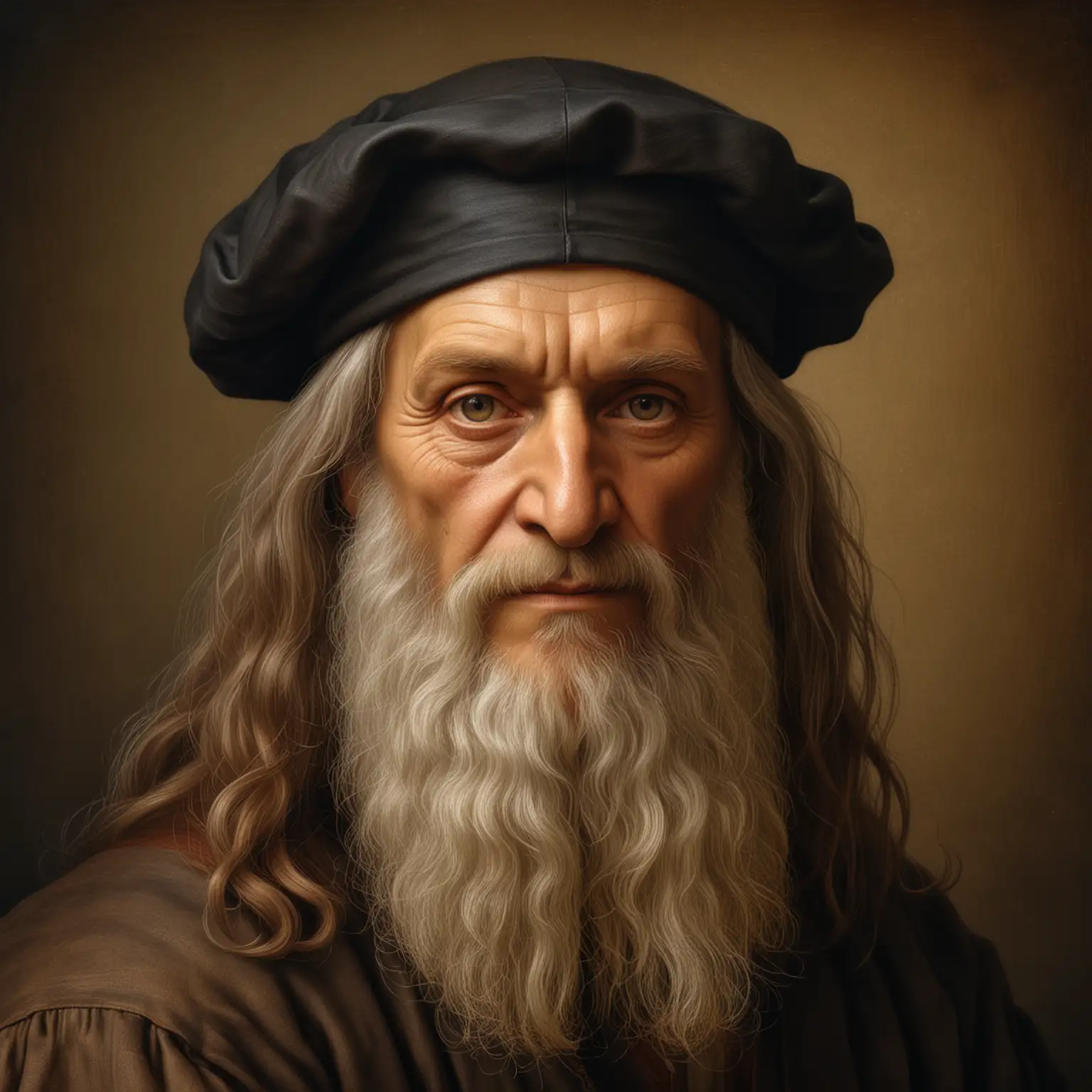 a realistic portrait of leonardo da vinci 50 years old. 