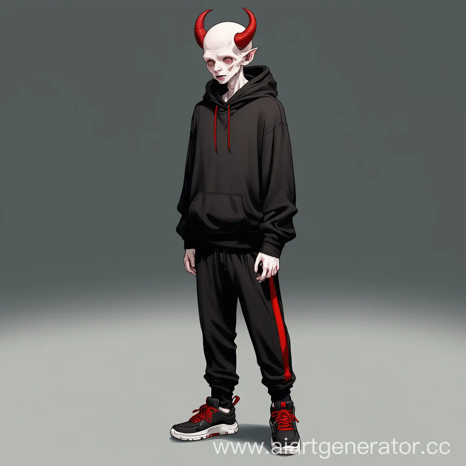Pale-Man-with-Red-Horns-in-Black-Hoodie-and-Sneakers