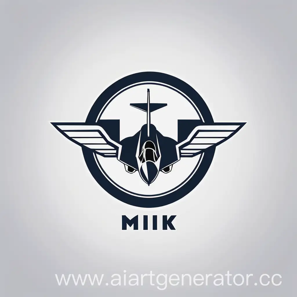 нарисуй простой логотип компании, которая производит истрибители с названием "MIK". Логотип должен быть написан в кружочке и по бокам которого крылья