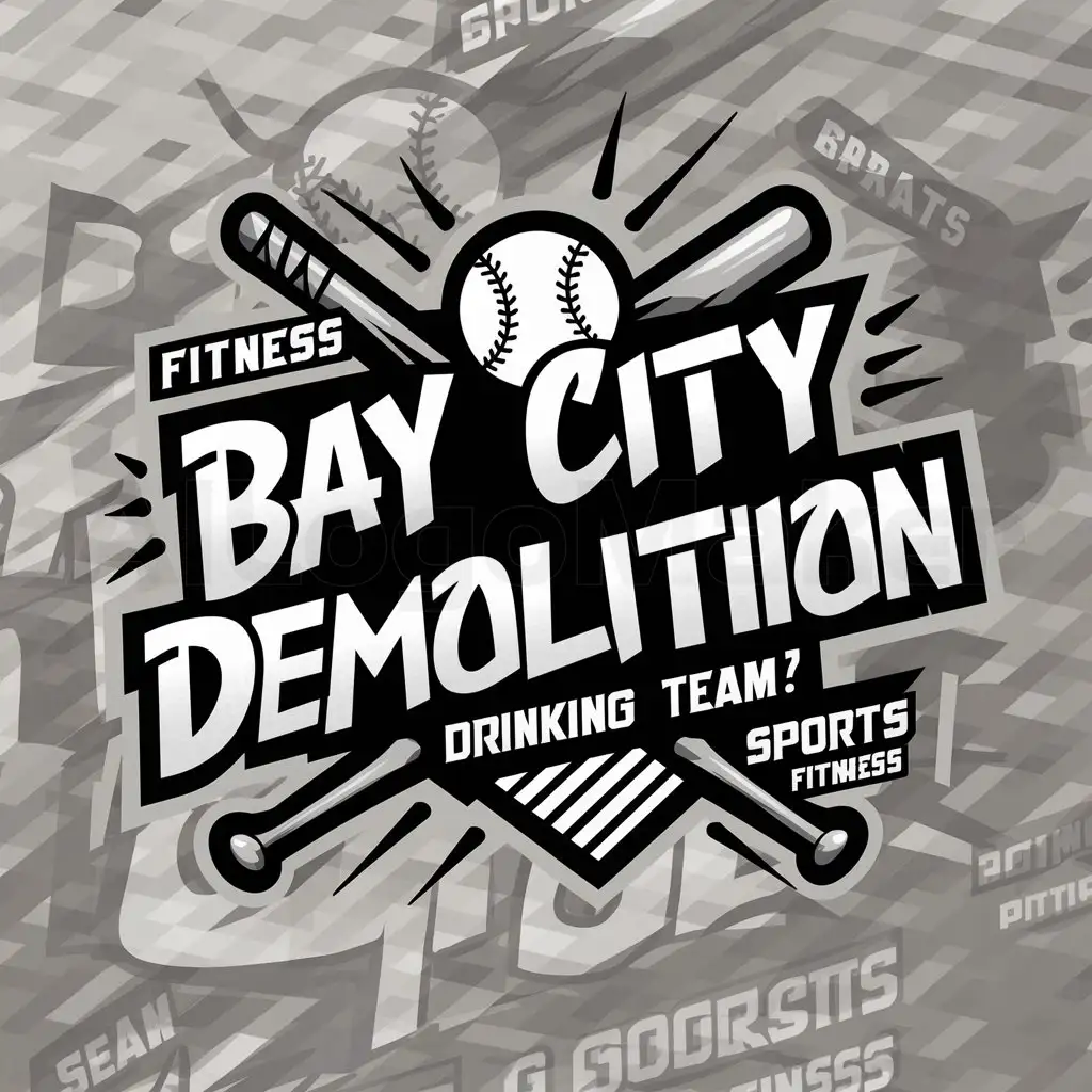 a logo design,with the text "Bay City Demolition, Drinking team", main symbol:graffiti style writing,softball,broken bat,high velocity,Moderate,be used in Sports Fitness industry,clear background