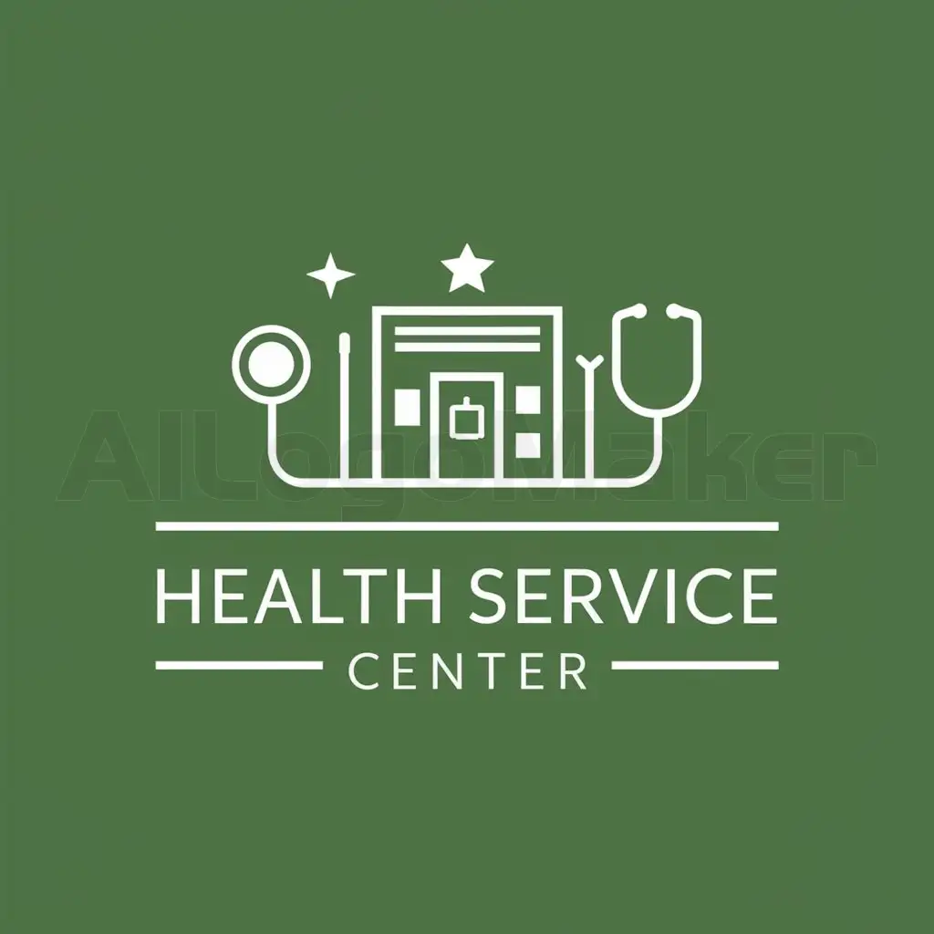 a logo design,with the text "Health Service Center", main symbol:Green background, clinic, stethoscope, mouth mirror, and star,complex,clear background