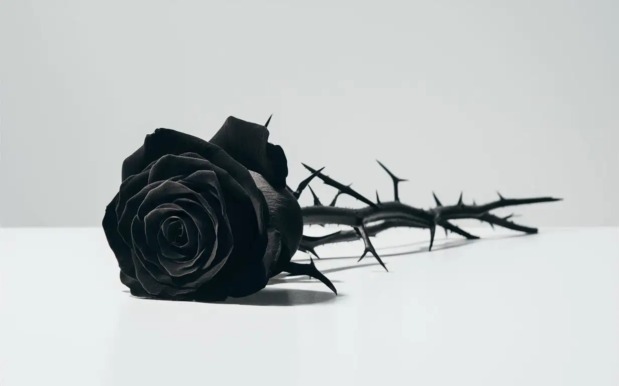 Elegant-Black-Rose-Lying-on-White-Surface