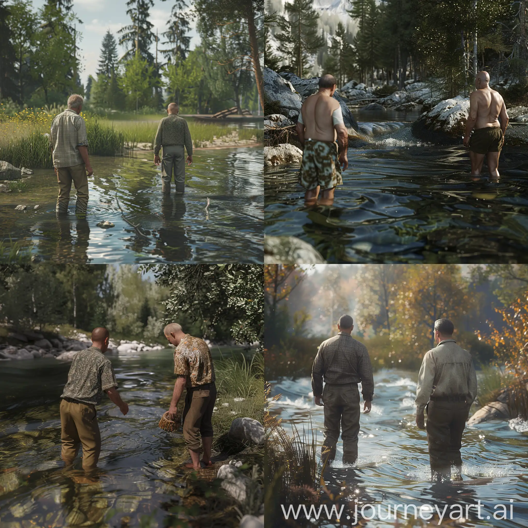 Senior-Men-Fishing-by-the-River-with-Ray-Tracing-Effect