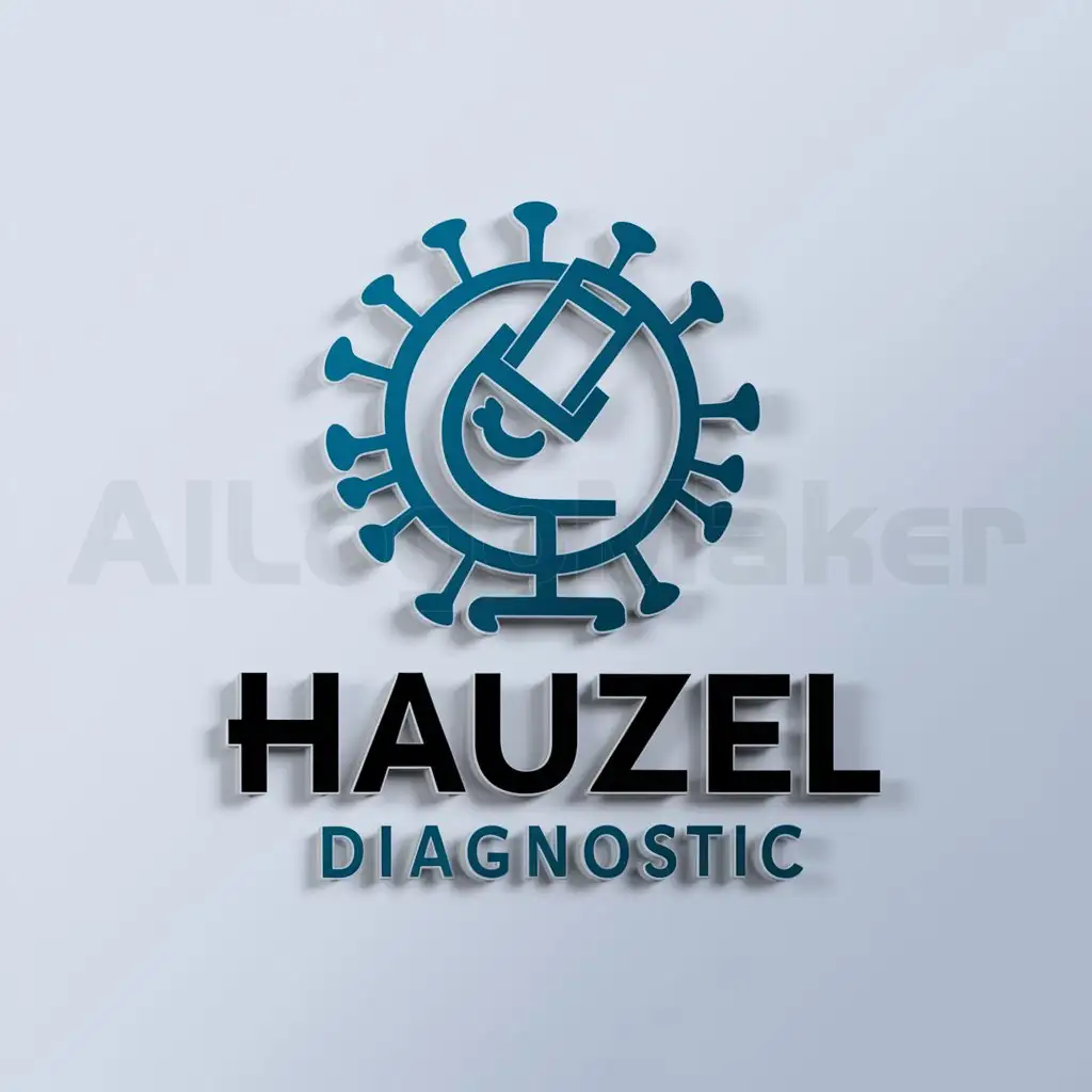 a logo design,with the text "Hauzel Diagnostic", main symbol:Microscope Virus Blue Theme,complex,be used in Laboratory industry,clear background
