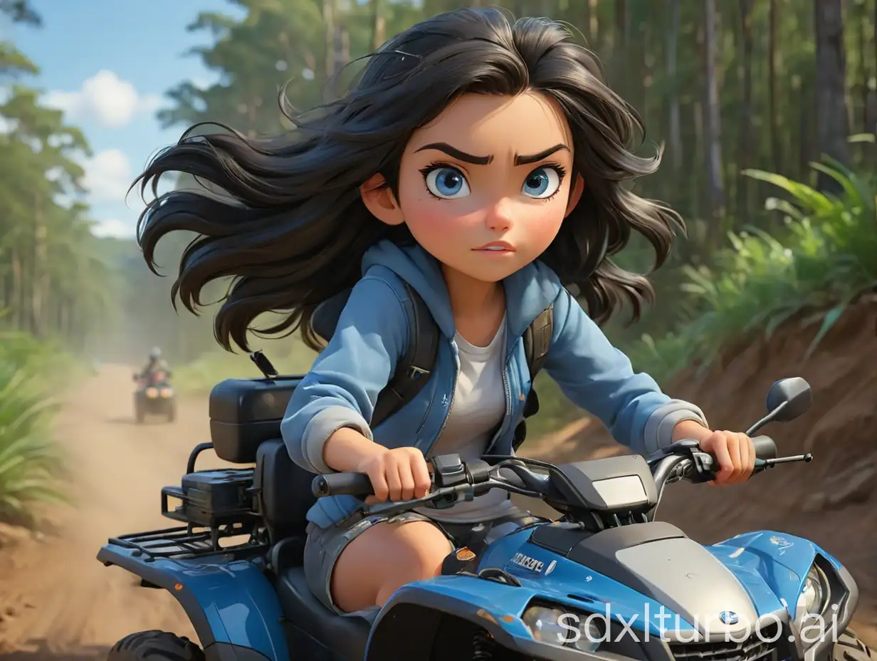 An amazing dynamic 3D photorealistic cartoon of a 21 year old Caucasian woman driving a four wheeler ATV, Gold Coast Australia, she has long parted black hair and blue eyes, gel lighting, complex, spectral rendering, inspired by Hiroaki Samura, visually rich, Australia, stunning, 999 centillion resolution, 9999k, accurate color grading, sub-pixel detail, highest quality, Octane 10 render,  seamless transitions, HDR, ray traced, bump mapping, depth of field, ARRI ALEXA Mini LF, ARRI Signature Prime 99999999999999999999999999999999999999999999999999999999999999999999999999999999999999999999999999999999999999999999999999999999999999999999999999999999999999999999999999999999999999999999999999999999999999999999999999999999999999999999999999999999999999999999999999999999999999999999999999999999999999999999999999999999999999999999999999999999999999mm, f/ 1.8-2L, ar 4:3, illustration, cinematic, 3d render, painting, anime