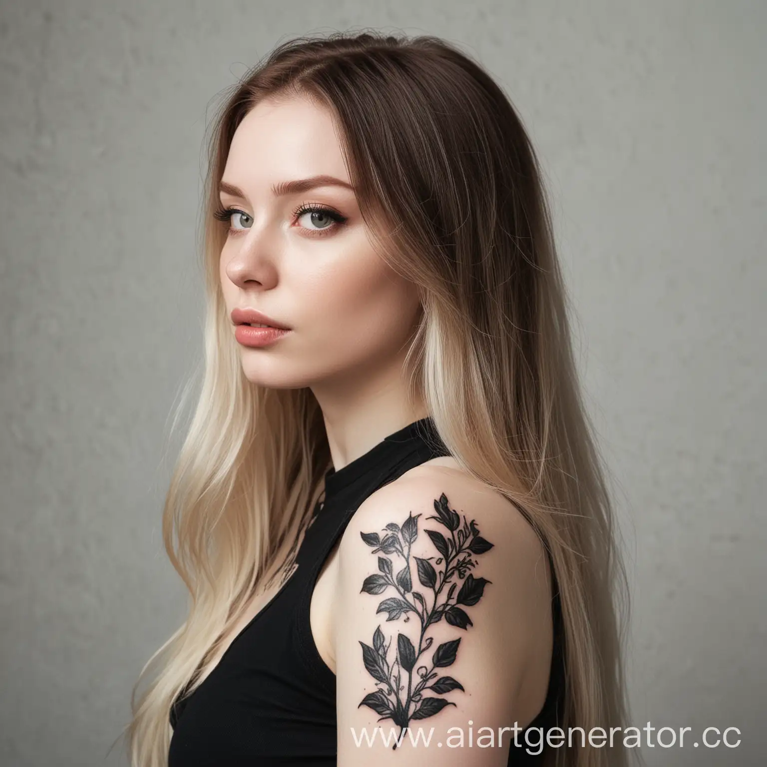 PaleSkinned-Girl-with-Neck-Tattoo-in-Elegant-Black-Attire-and-Long-WineColored-Hair