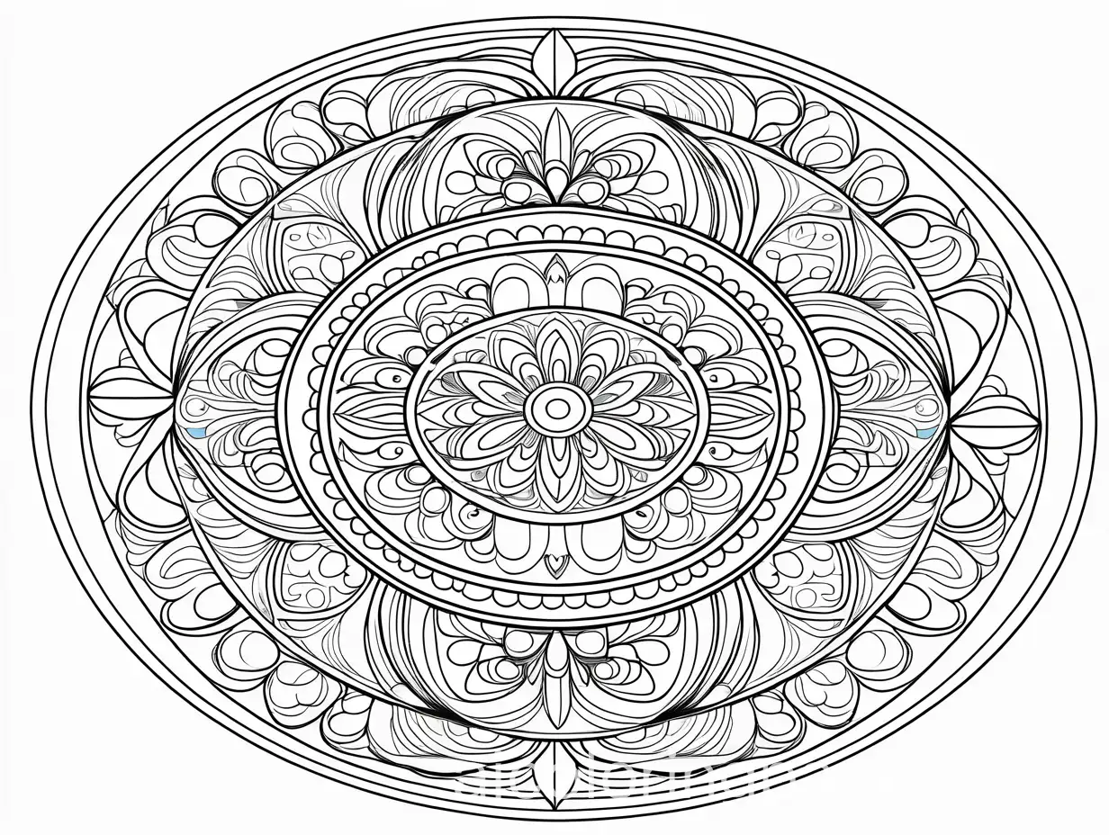 mandala coloring book, Coloring Page, black and white, line art, white background, Simplicity, Ample White Space. The background of the coloring page is plain white to make it easy for young children to color within the lines. The outlines of all the subjects are easy to distinguish, making it simple for kids to color without too much difficulty