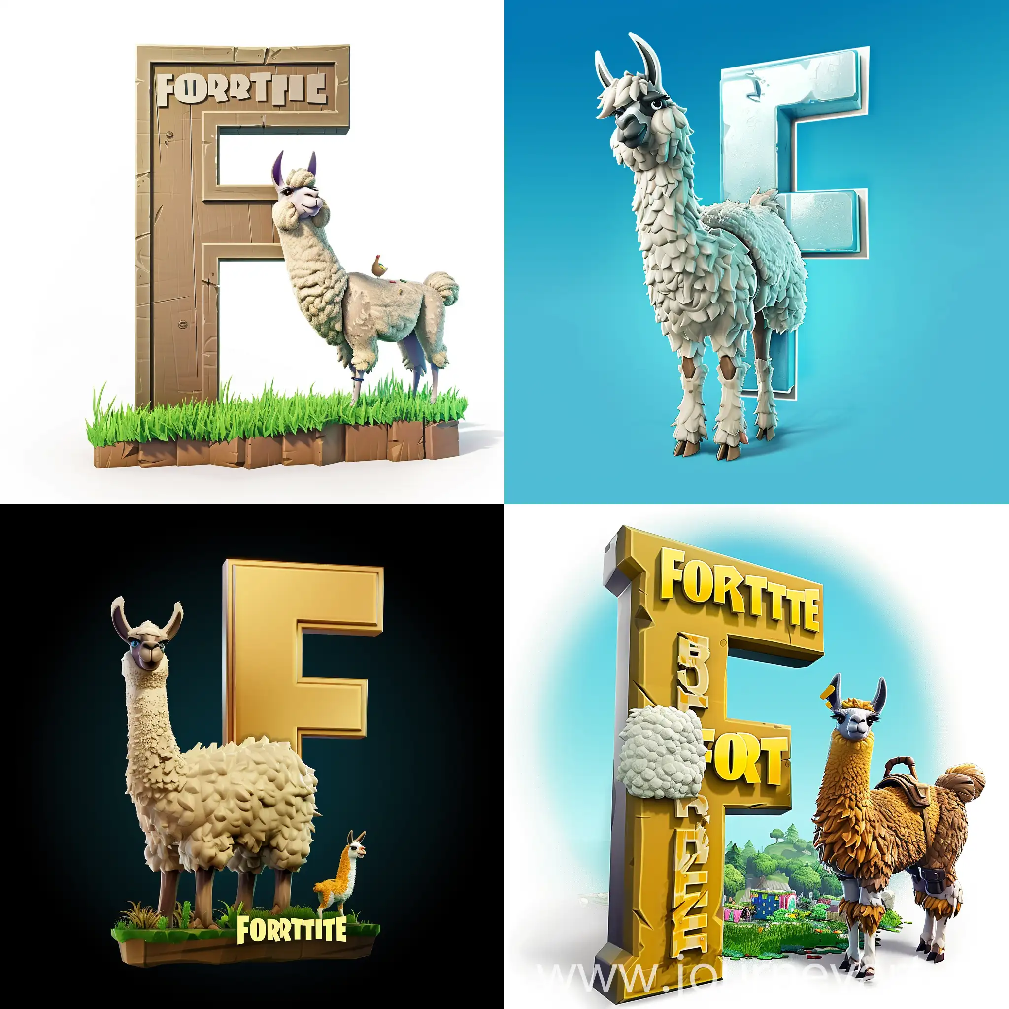 логотип Fortnite буквой F, рядом надпись Fortnite For и лама из Fortnite