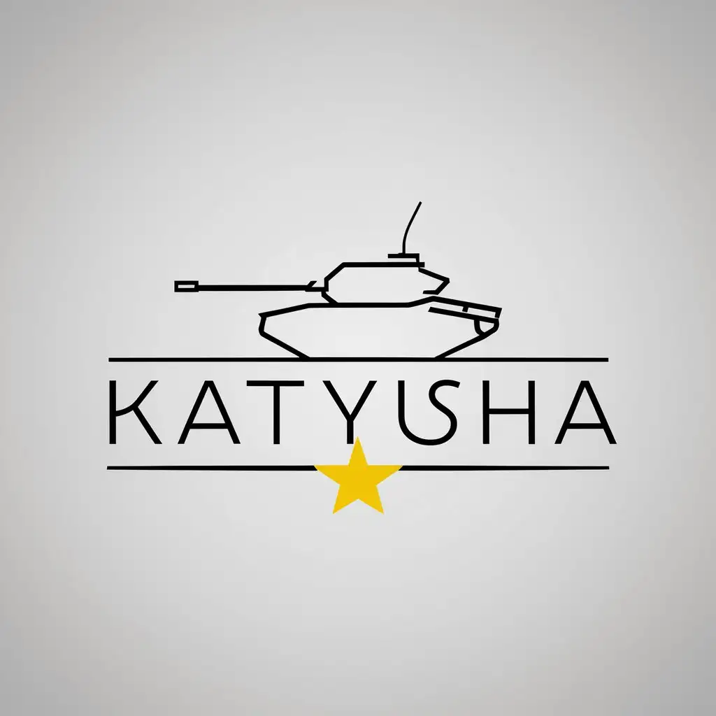 a logo design,with the text "KATYUSHA", main symbol:tank katyusha, zvezda,Minimalistic,clear background