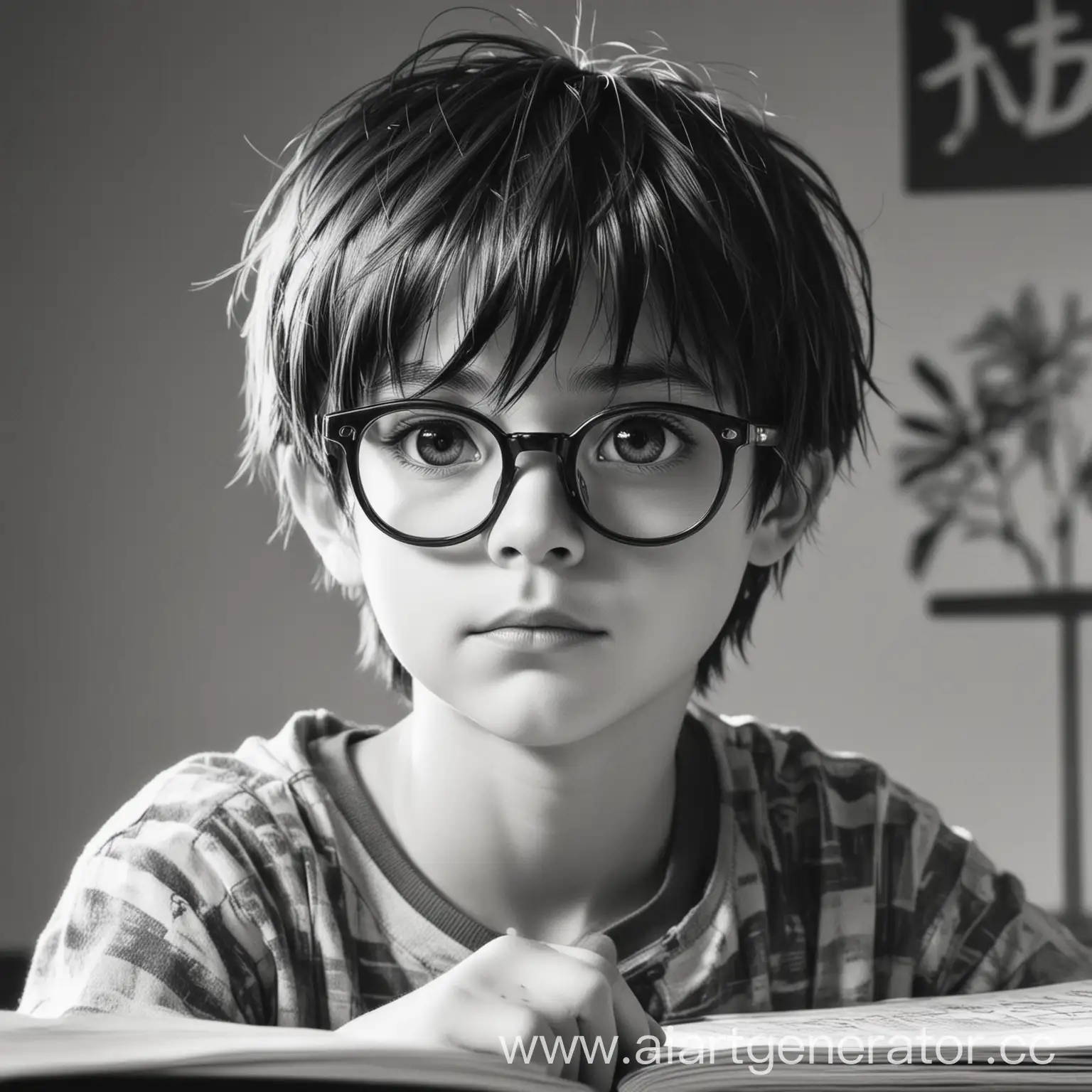Studious-Boy-Learning-in-Manga-Black-and-White-Style