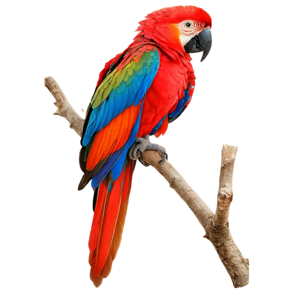A vibrant parrot perched on a branch, displaying its colorful feathers with a playful and lively demeanor