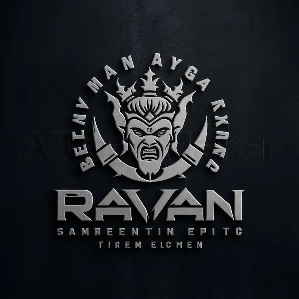 a logo design,with the text "RAVAN", main symbol:Tha angry RAVAN SAMRAJYA BLACK CIRCLE AND BLACK BAGROUN HIT ENEMY,Moderate,clear background