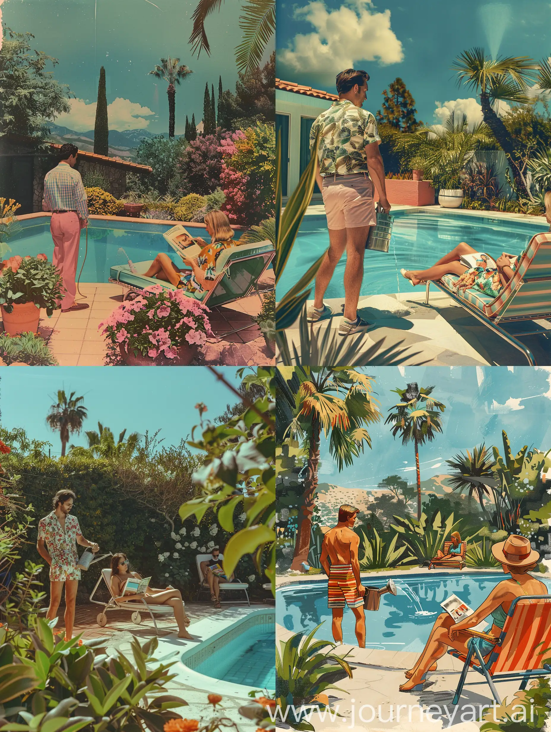 1980s-Couple-Enjoying-Leisure-Time-in-Garden-Oasis