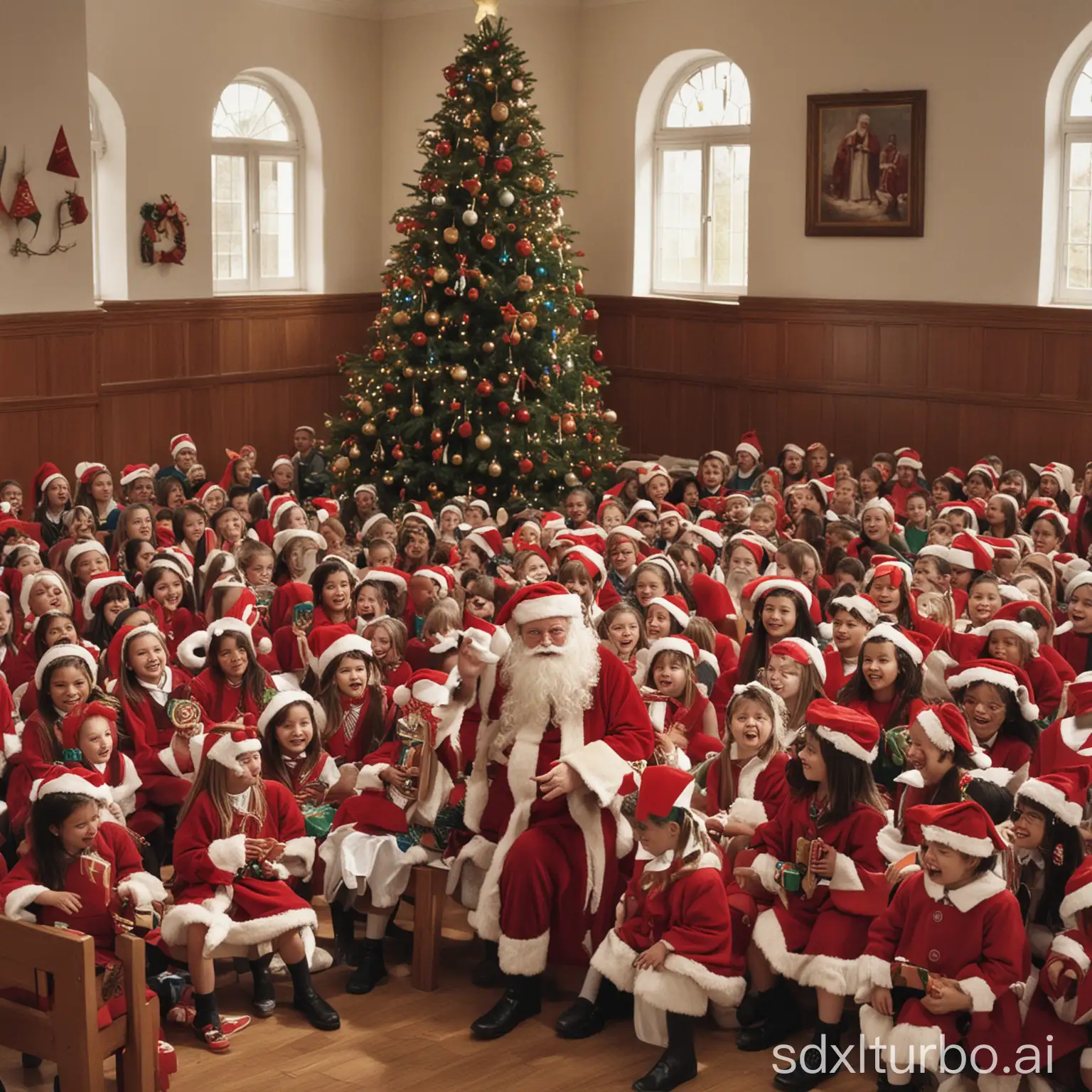 Santa-Claus-Surprises-Excited-Students-with-Christmas-Gifts-at-Festive-School-Party