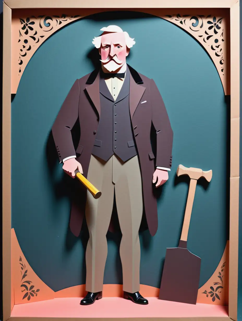 Victorian Auctioneer with Hammer in Intricate Paper Cutout Art