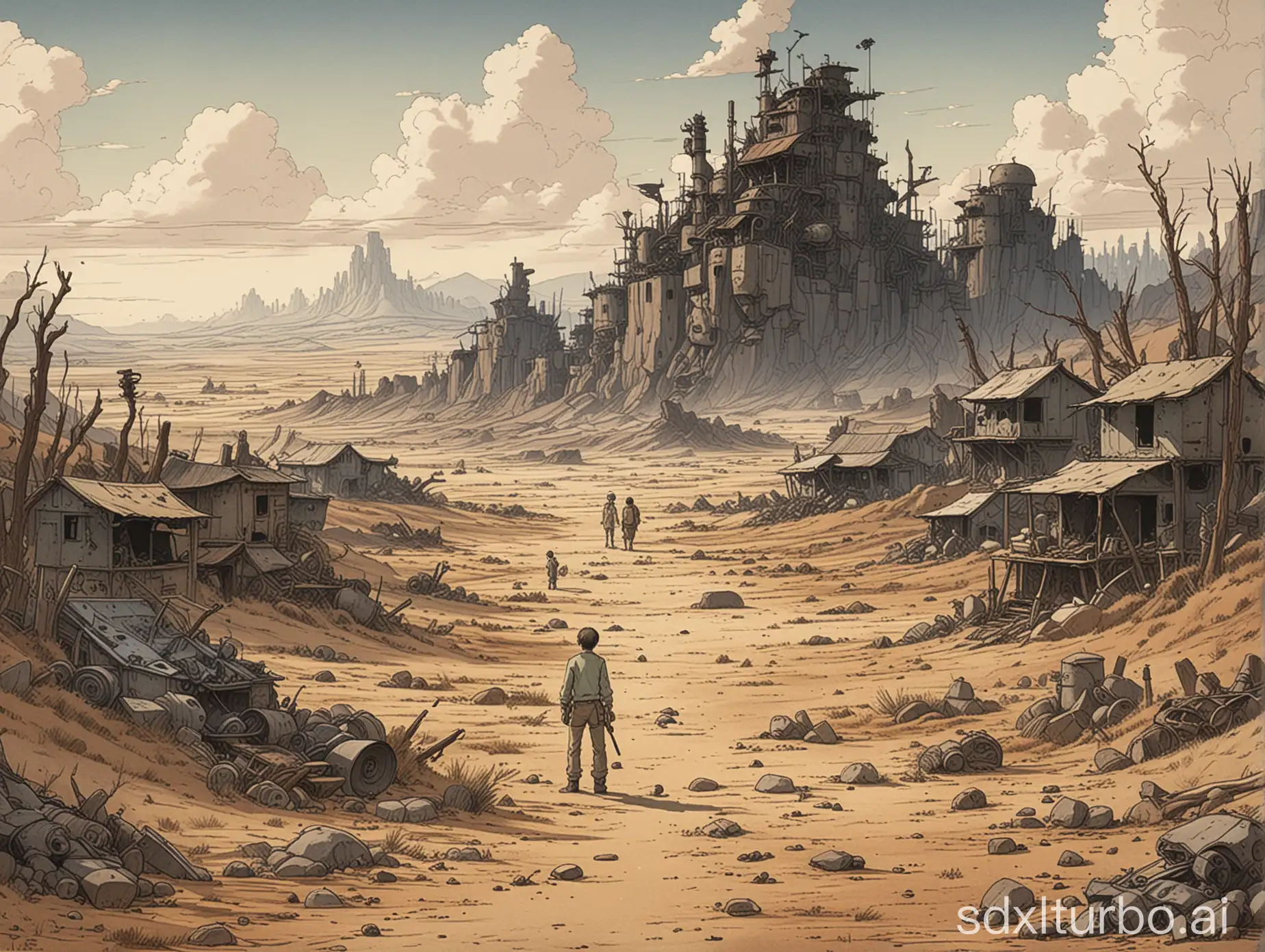 $$$ Scene of a wasteland hand-drawn by Hayao Miyazaki $$$