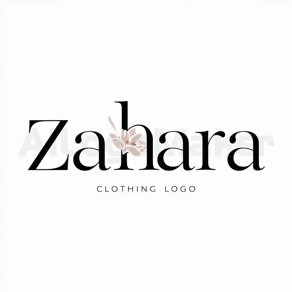 a logo design,with the text "Zahara", main symbol:a logo design with a small flower inside the text saying 'zahara' minimalistic, elegant. white background,Minimalistic,be used in Clothing industry,clear background