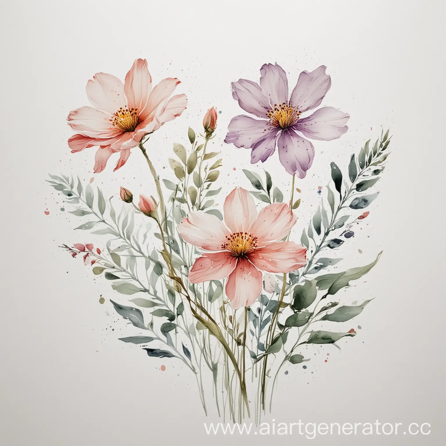  рисунок акварелью цветы легкие на белом фоне минимализм
