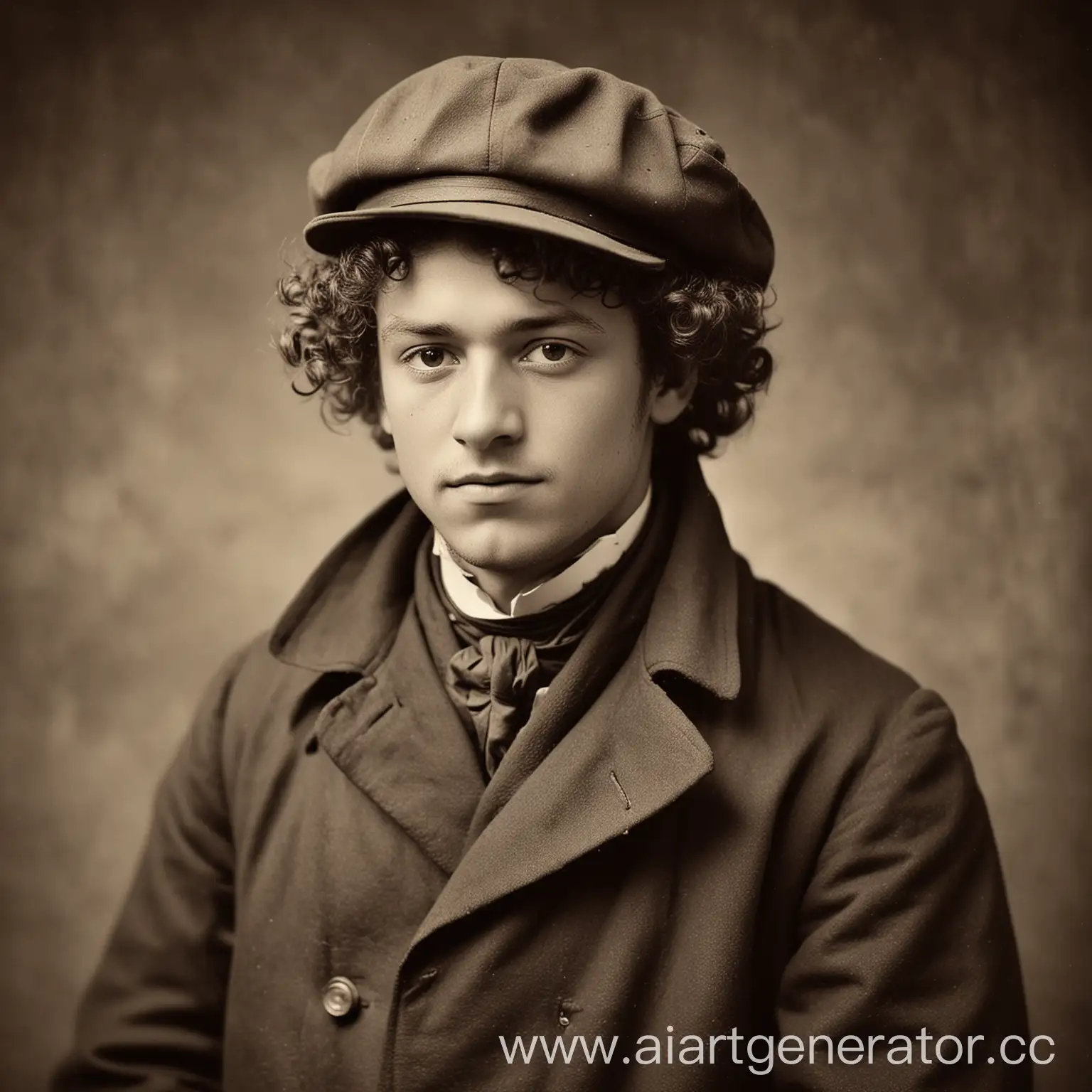 19th-Century-Engineer-in-Coat-and-Hat-with-Curly-Hair