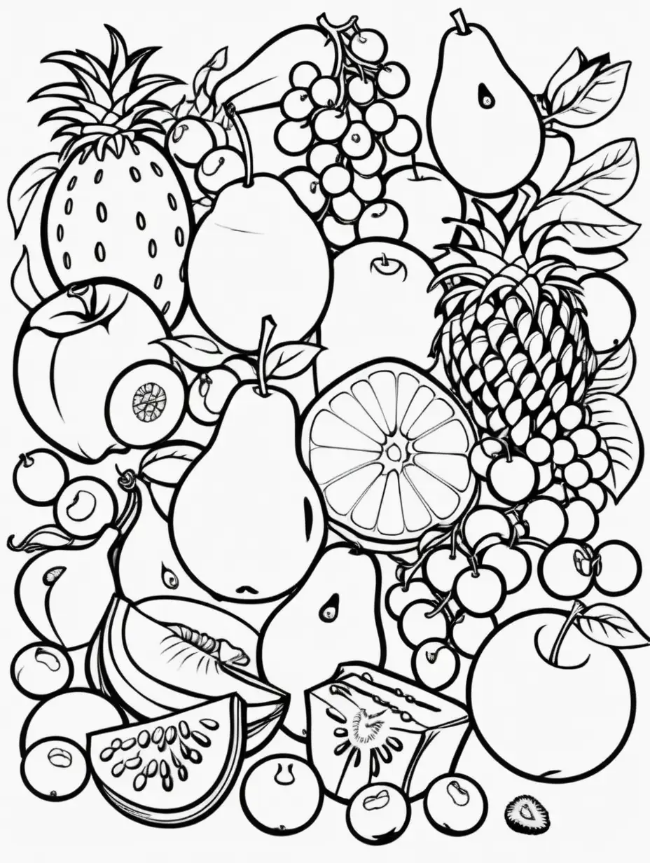 Printable Coloring Page Featuring Assorted Fruits for Kids