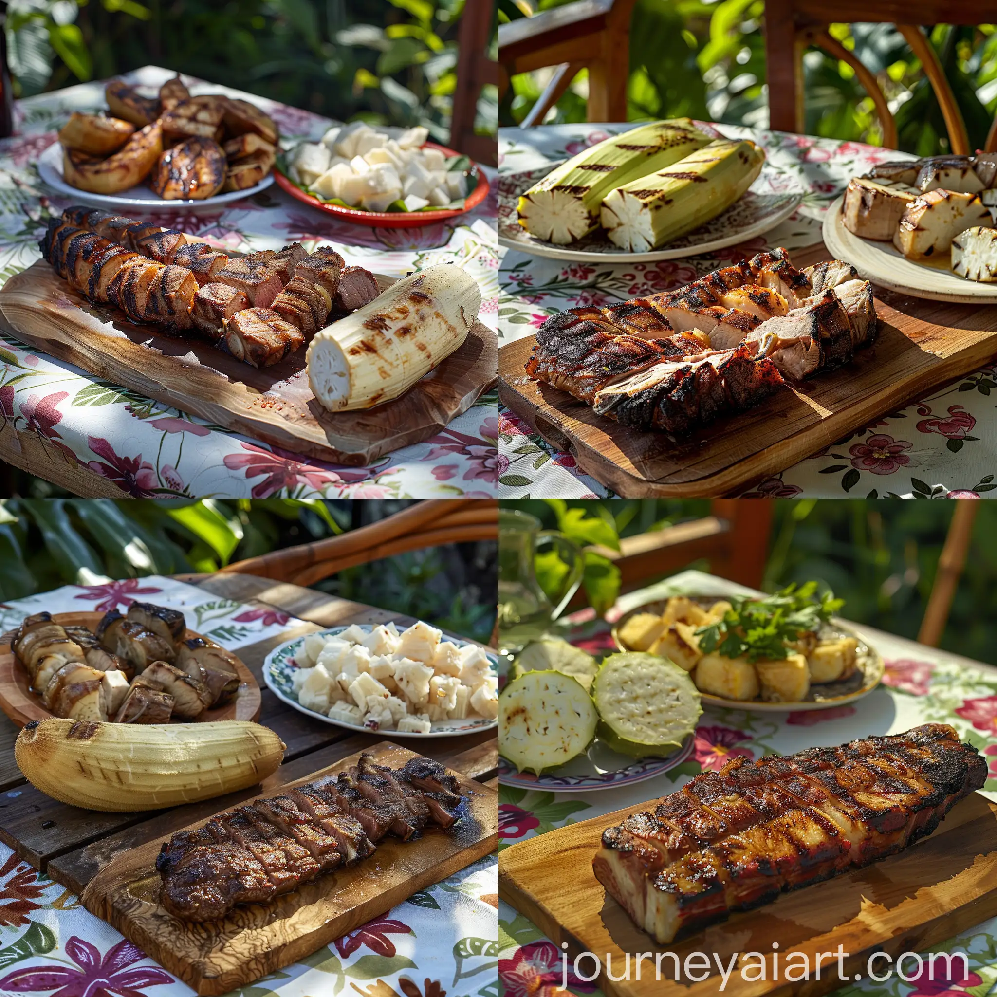 Sizzling-Barbecue-Delight-Grilled-Meat-and-Cassava-Feast