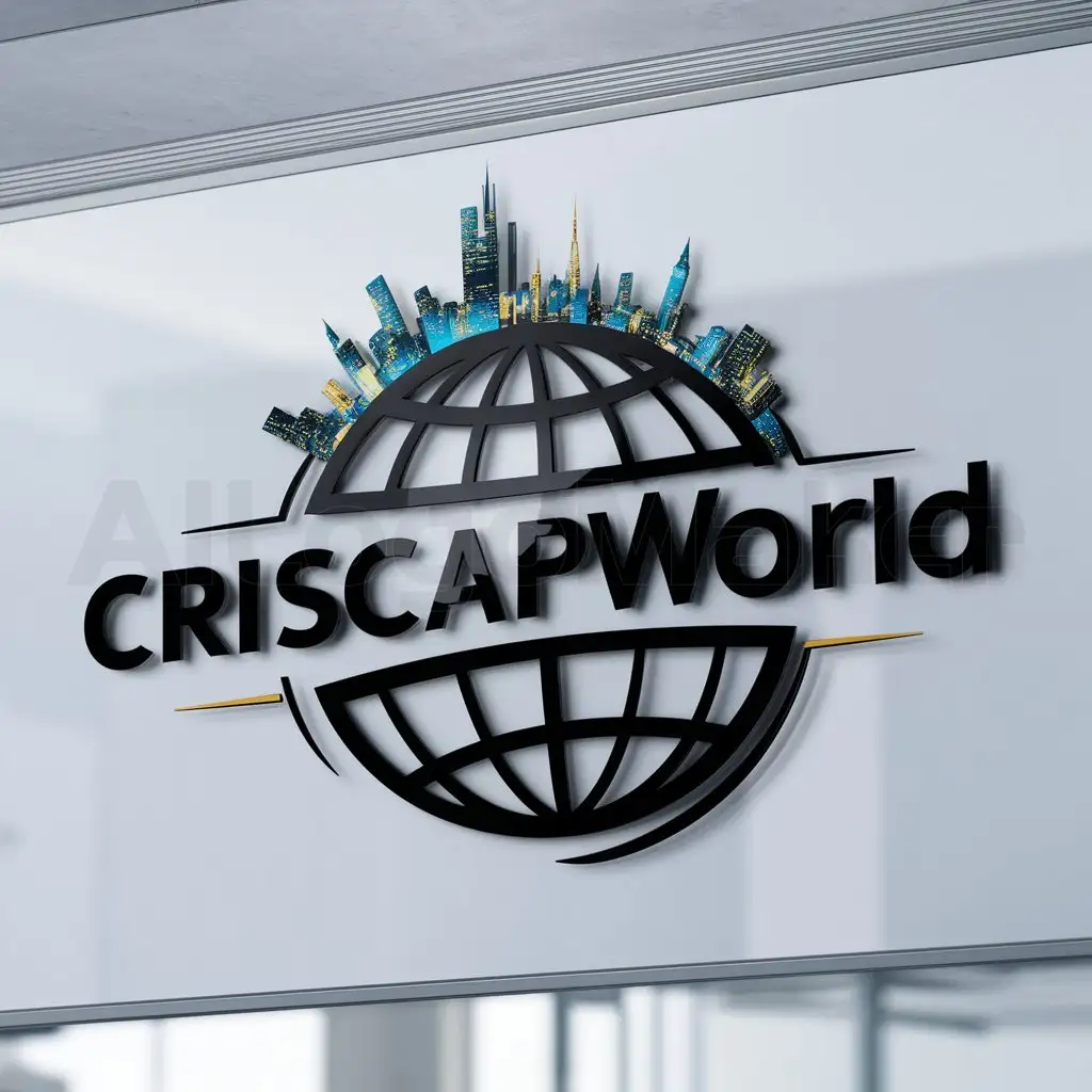 a logo design,with the text "CrisCapWorld", main symbol:world with text CrisCapWorld,Moderate,be used in Technology industry,clear background