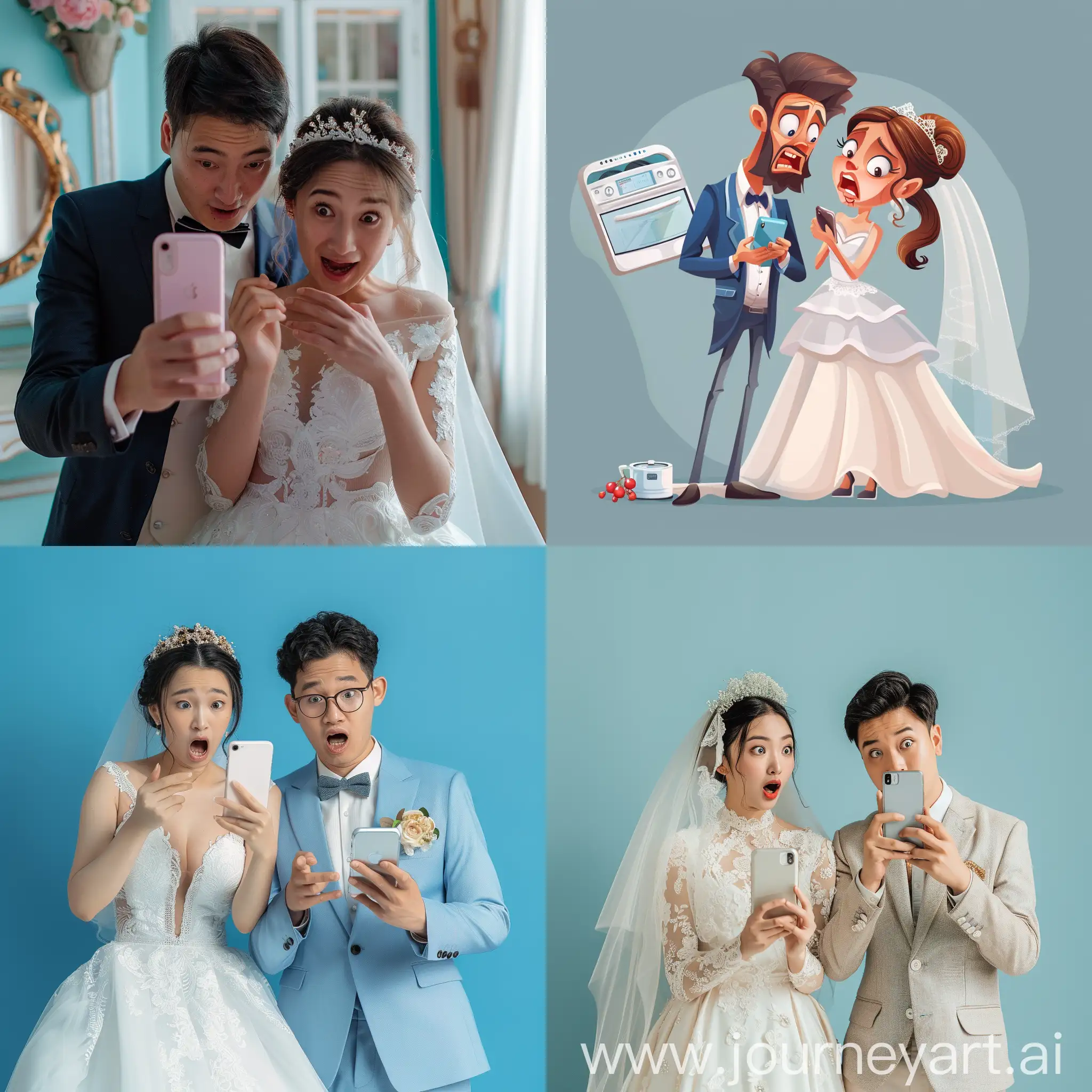 Bride-and-Groom-Shopping-for-Kitchen-Appliances-on-Mobile-Screen