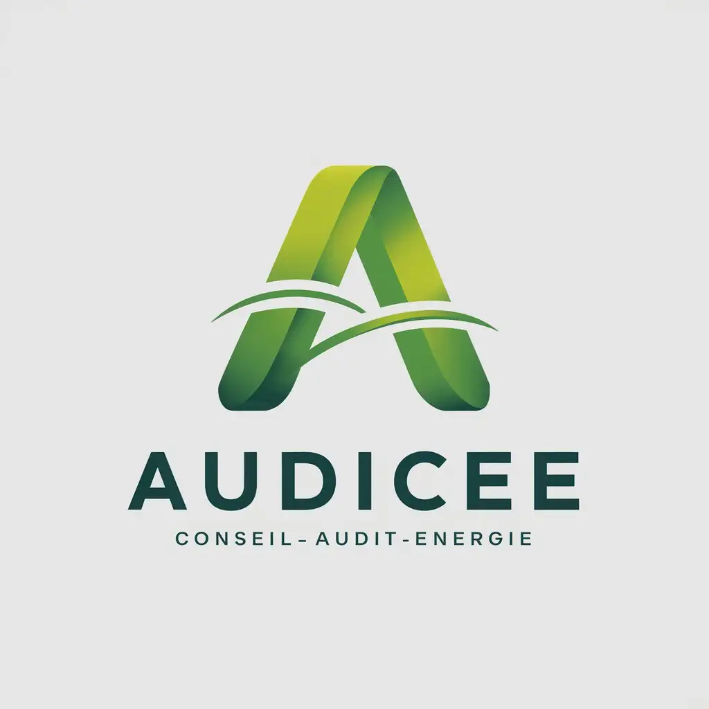 a logo design,with the text "AUDICEE, Conseil-Audit-Energie", main symbol:lettreAcouleurvert,vague,FEUILLE,Moderate,be used in ENERGIE industry,clear background