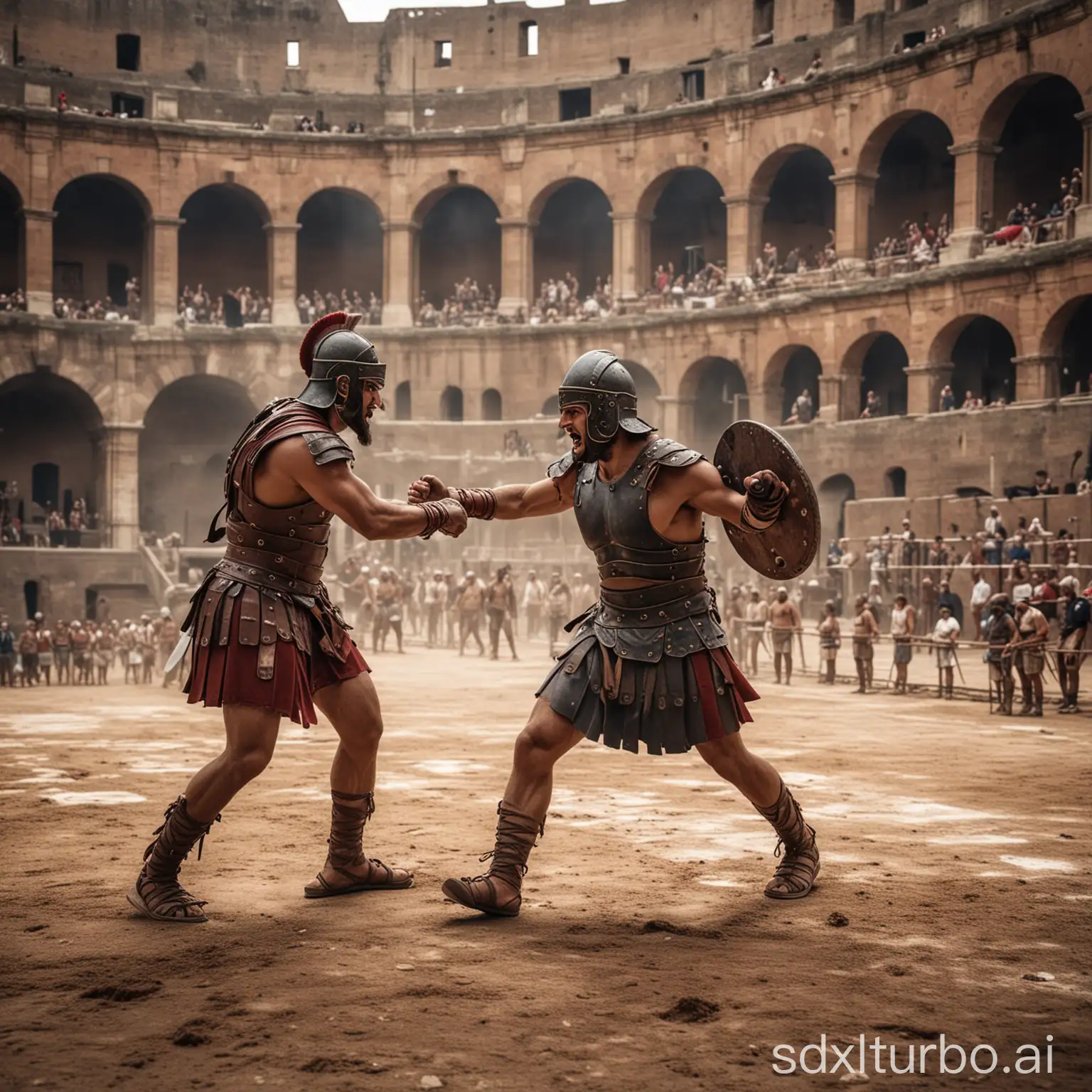 gladiators Romanes fighting in the coliseum