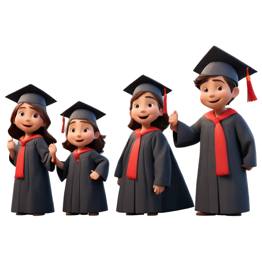 Adorable-Cartoon-Graduation-with-Custom-Red-Attire-Captivating-PNG-Image-for-Online-Sharing-and-Printing
