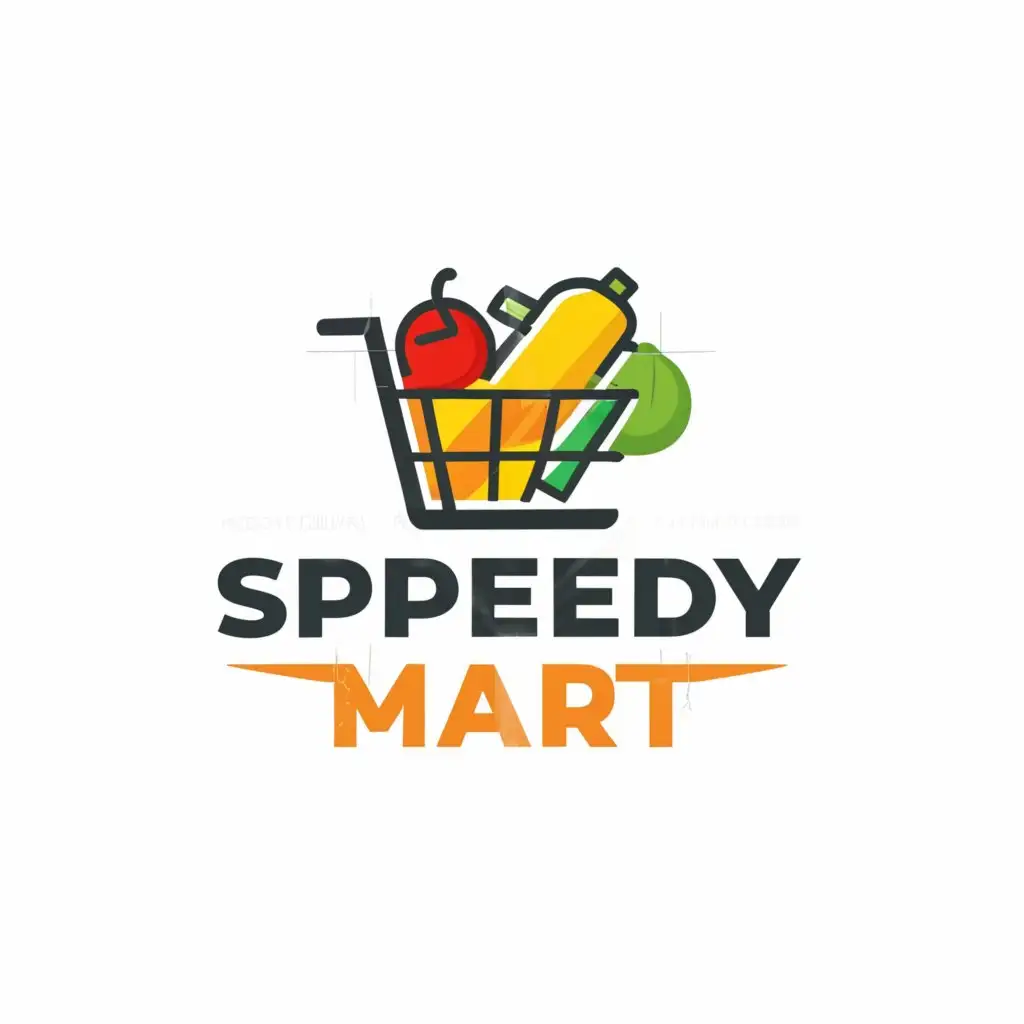 a logo design,with the text "Speedy Mart", main symbol:Groceries ,Moderate,be used in Retail industry,clear background