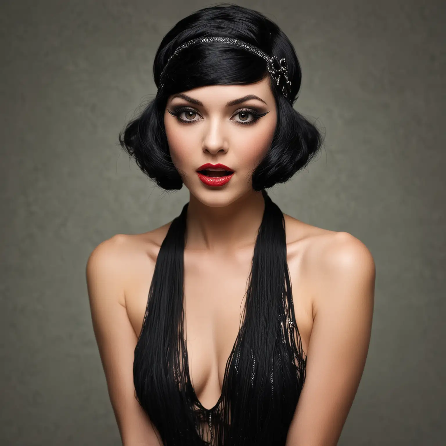 Model with Sexy Roaring 20s Black Hair