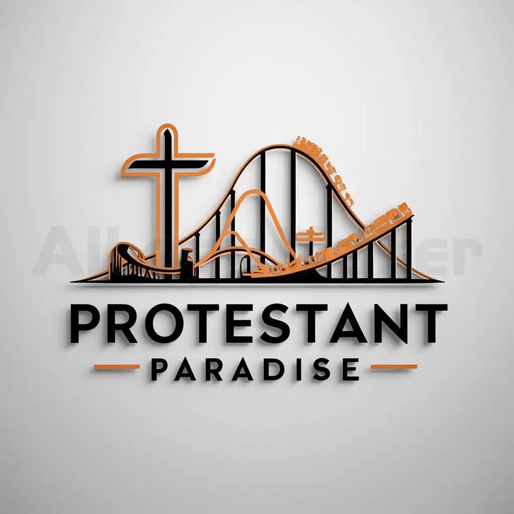 a logo design,with the text "Protestant Paradise", main symbol:Protestant Paradise Theme park, roller coasters, rides,Moderate,be used in Events industry,clear background