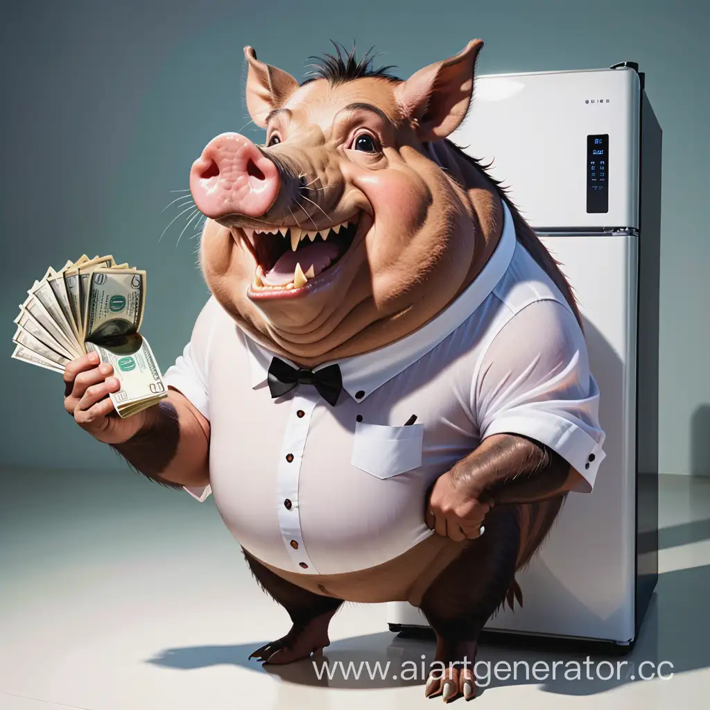 Generous-Millionaire-Boar-Distributing-Money-from-the-Fridge