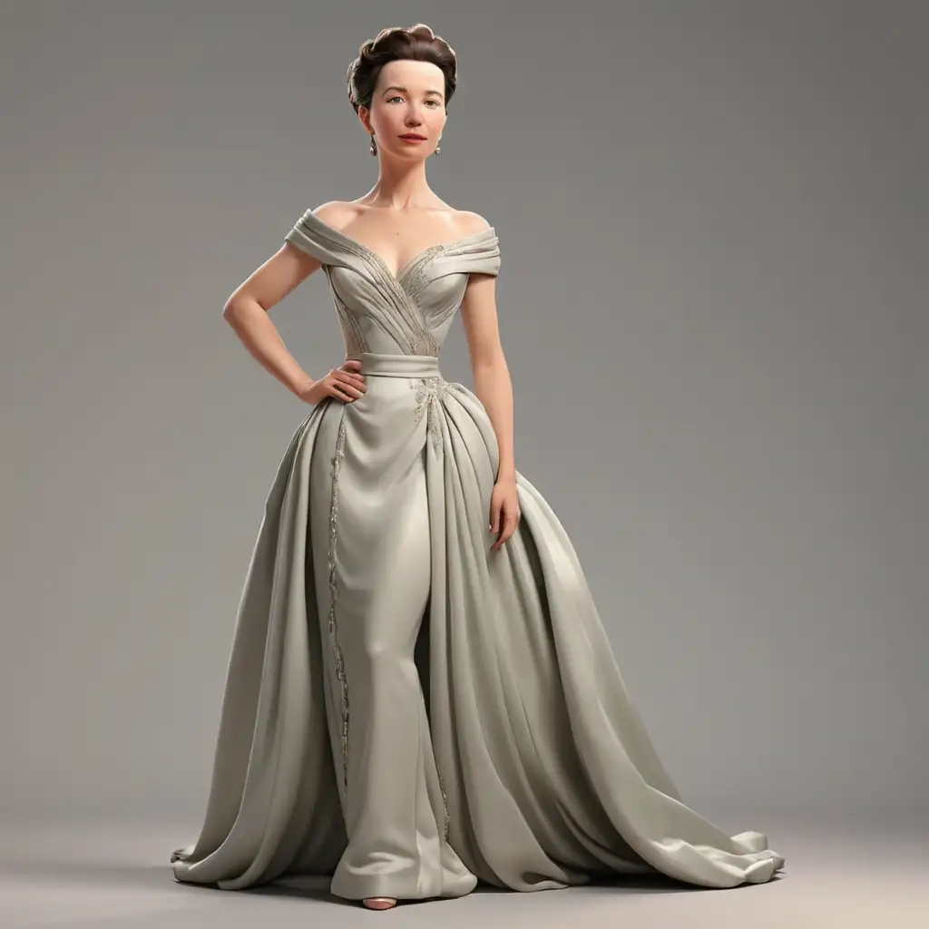 Elegant Simone De Beauvoir in Luxurious Evening Gown Realism 3D Animation