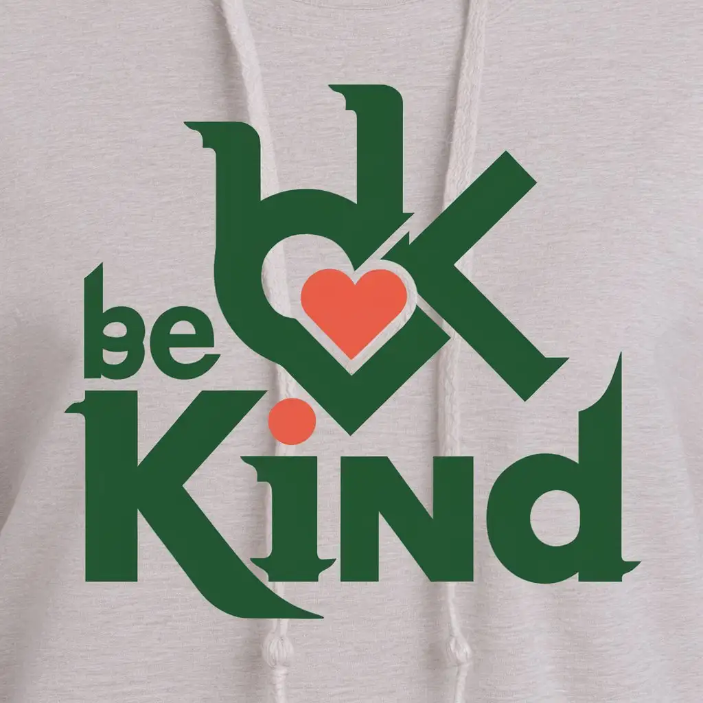 a logo design,with the text "Be Kind", main symbol:create innovative text-based designs with various empowering quotes for printing on t-shirts, hoodies, etc. this logo text. preferred color is green. must be this logo on t-shirts, hoodies,Moderate,clear background