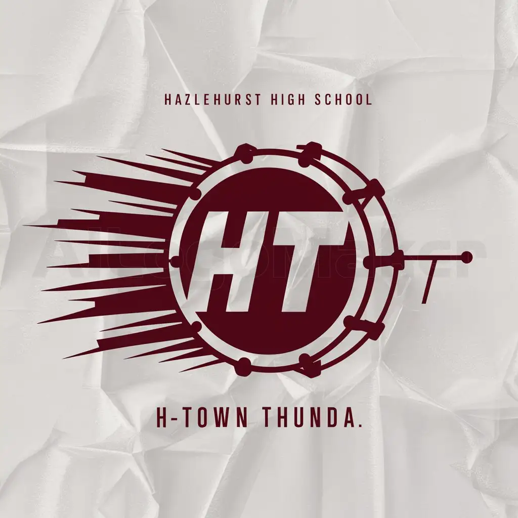a logo design,with the text "Hazlehurst High School H-Town Thunda. Maroon and white slshing through drums", main symbol:Drumline drums,Moderate,clear background