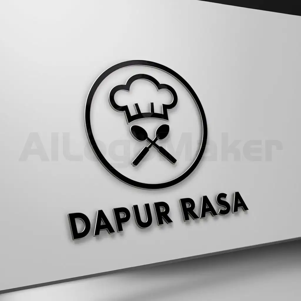 a logo design,with the text "DAPUR RASA", main symbol:A modern logo with a circle. Inside the circle, there is a chef's hat with a crossed fork and spoon.,Minimalistic,be used in FOOD industry,clear background