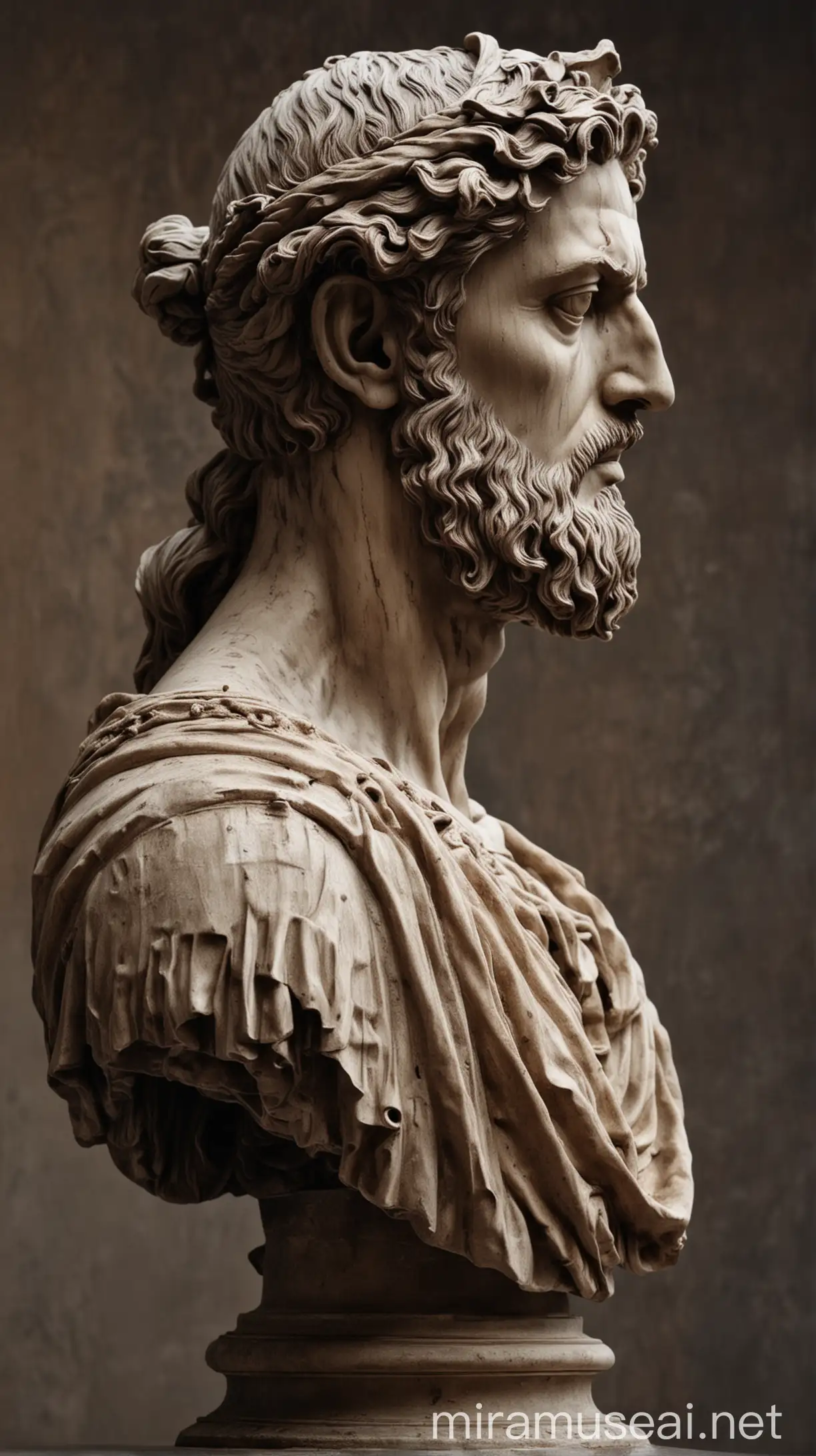 Stoic statue images long hair dark.