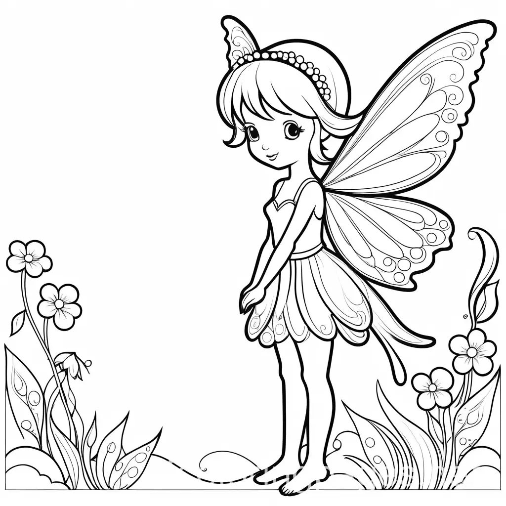 Adorable-Fairy-Coloring-Page-for-Kids-Simple-Line-Art-on-White-Background