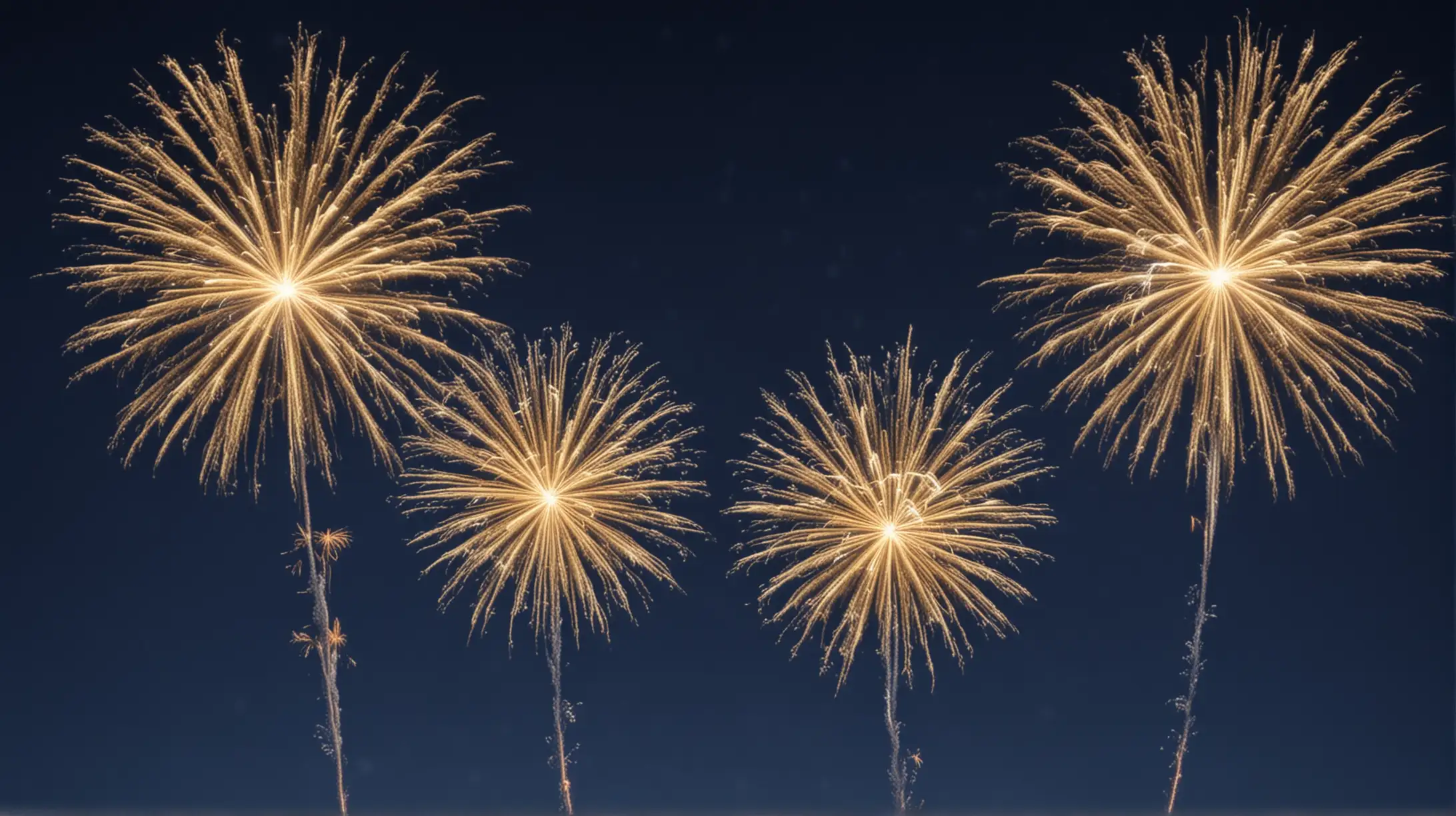3 very very super small silver and gold small glowing firework High in the sky with a natural darkish bold blue sky background with dimension to it and with no ground