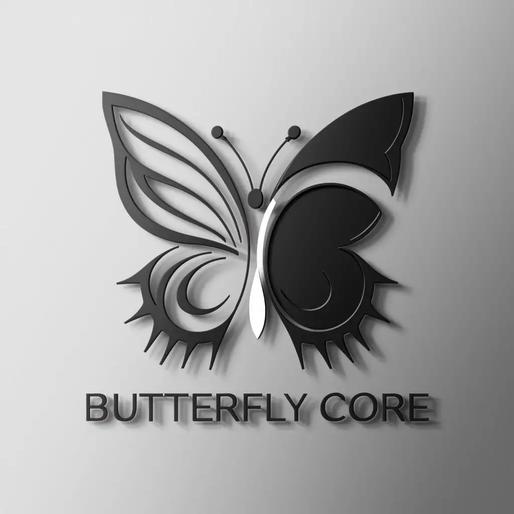 a logo design,with the text "butterfly core", main symbol:butterfly, high tech, chip design, minimalistic, yin and yang symmetric,Minimalistic,clear background