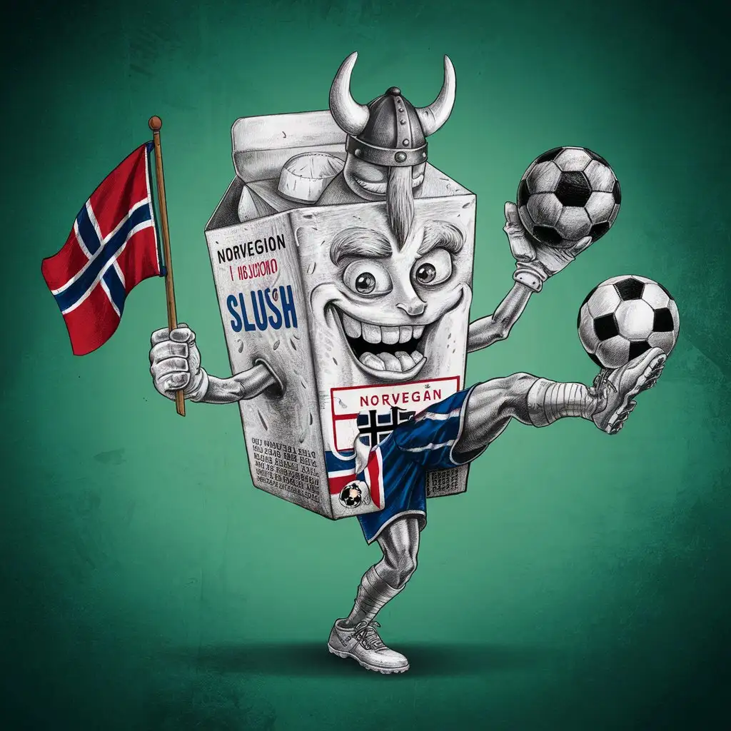 Carton Character Enjoying Scandinavian Sports with Norwegian Flag