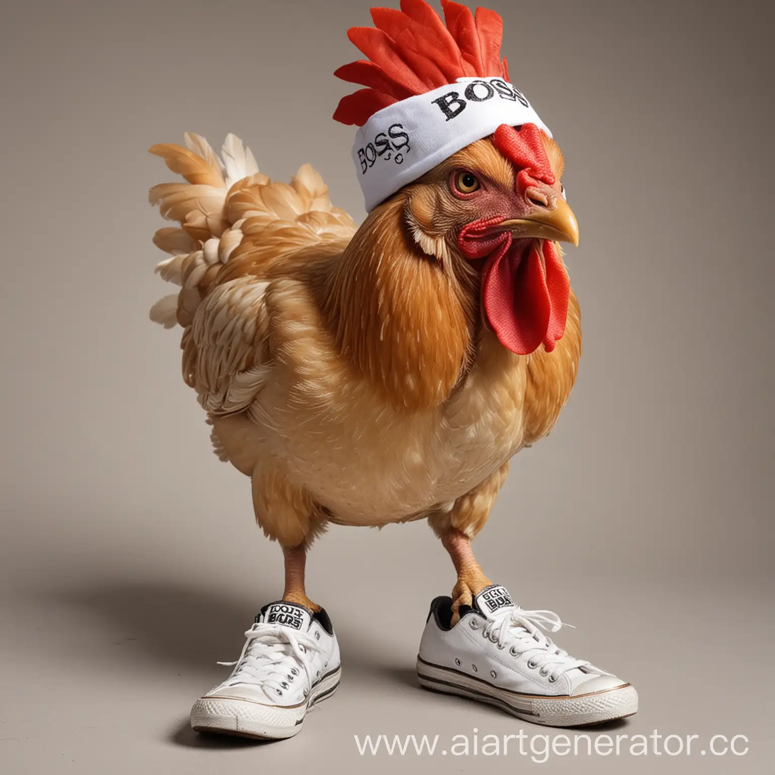 Boss-Chicken-Running-with-Sneakers-on-Forehead
