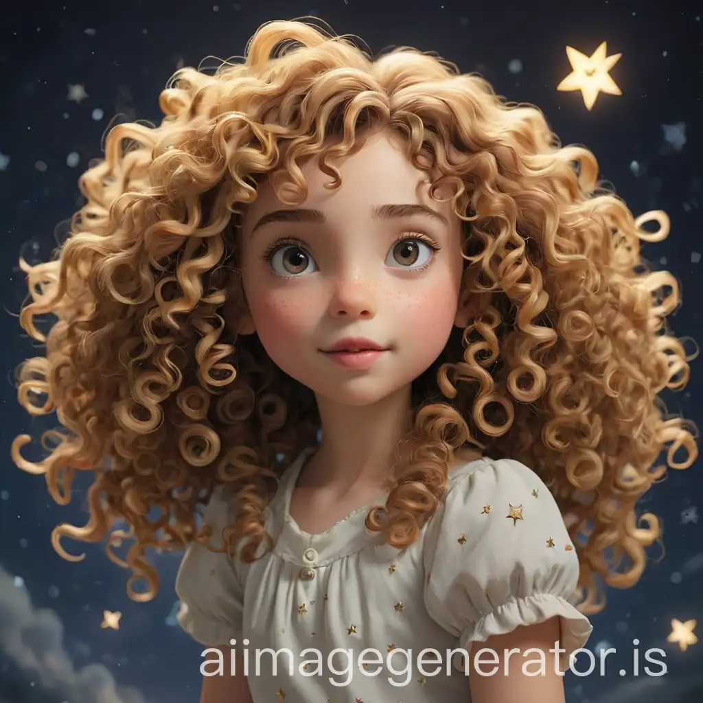 create a image of Lily to believe in herself and to never stop reaching for the stars. Lily has curly hair