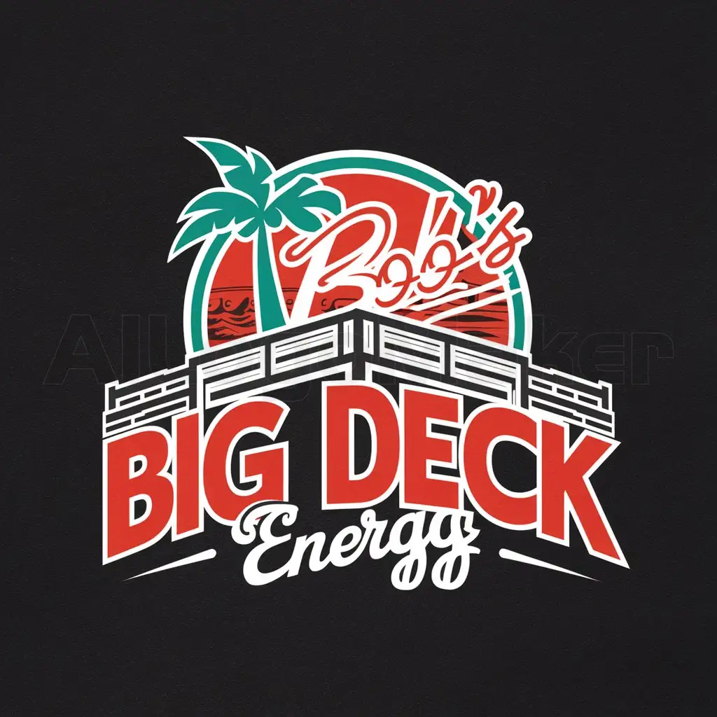 a logo design,with the text 'Bob's Big Deck Energy', main symbol:retro,tiki,nauticaltropicalnopalmtrees Raised Party Deck, Big Deck Energy,complex,be used in Restaurant industry,clear background