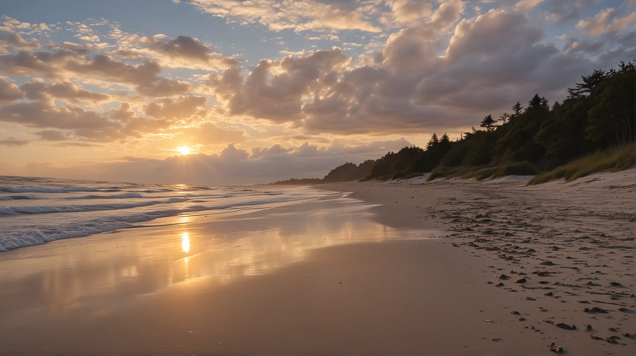 Stunning Sunrise Beach Walk Tranquil Summer Morning with Cloudy Sky