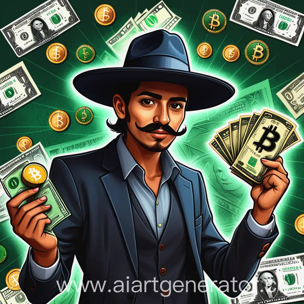 Mexican-Person-in-Fedora-with-Background-of-Money-and-Cryptocurrency