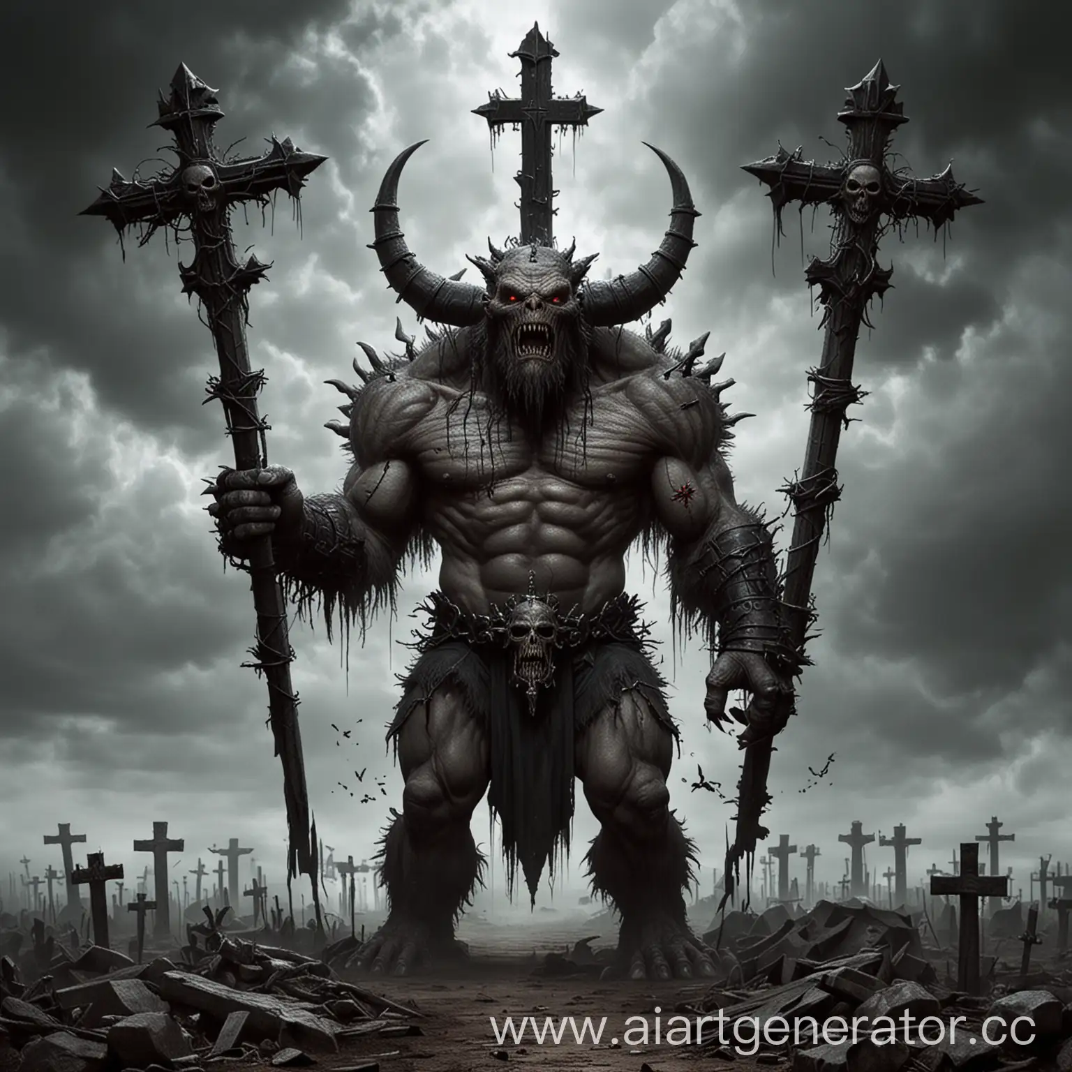 Gothic-Monster-Holding-Crosses-in-Hand