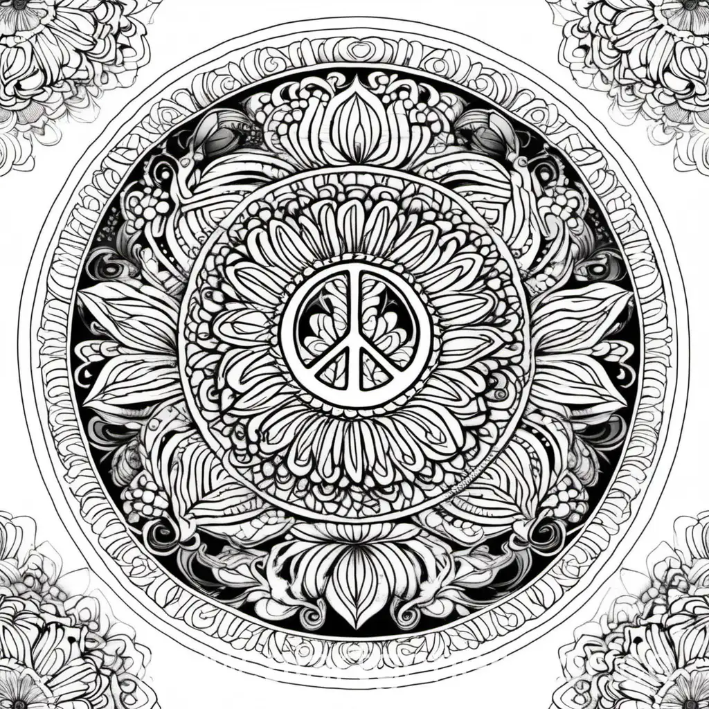 Mandala coloring black and white peace tranquility large details